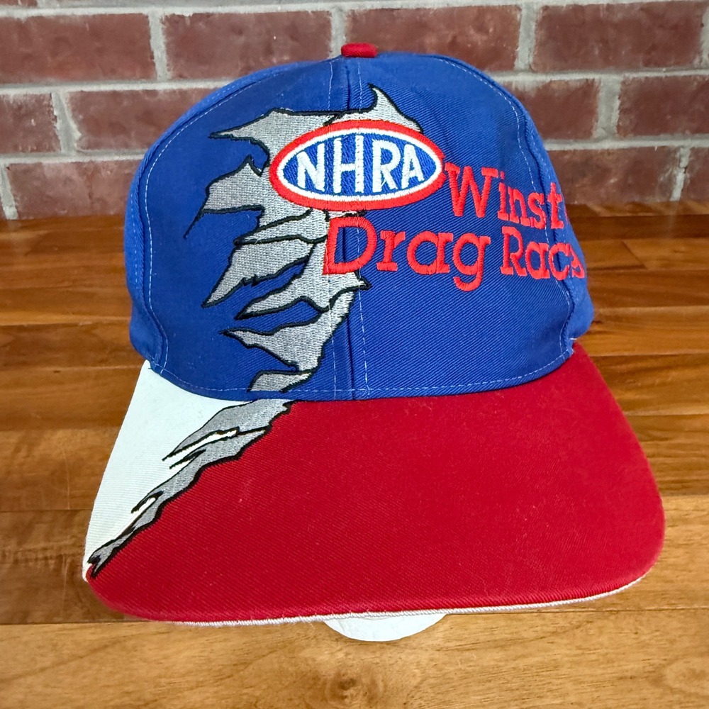 Vtg Kudzu NHRA Winston Drag Racing Snapback Hat Blue Red White Trucker Cap Mens